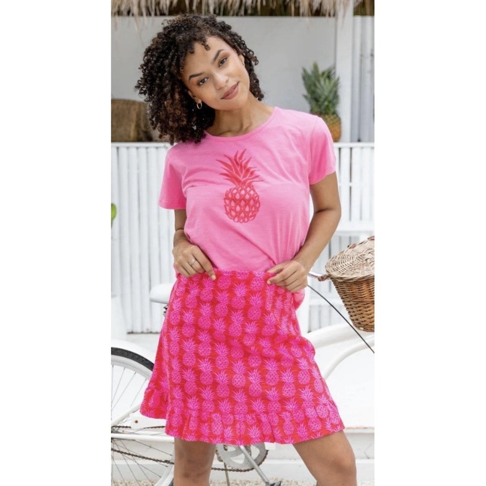 West Indies Wear Pineapple Cotton Beach Skirt Pink Red Elastic Waist Sz L Vaca